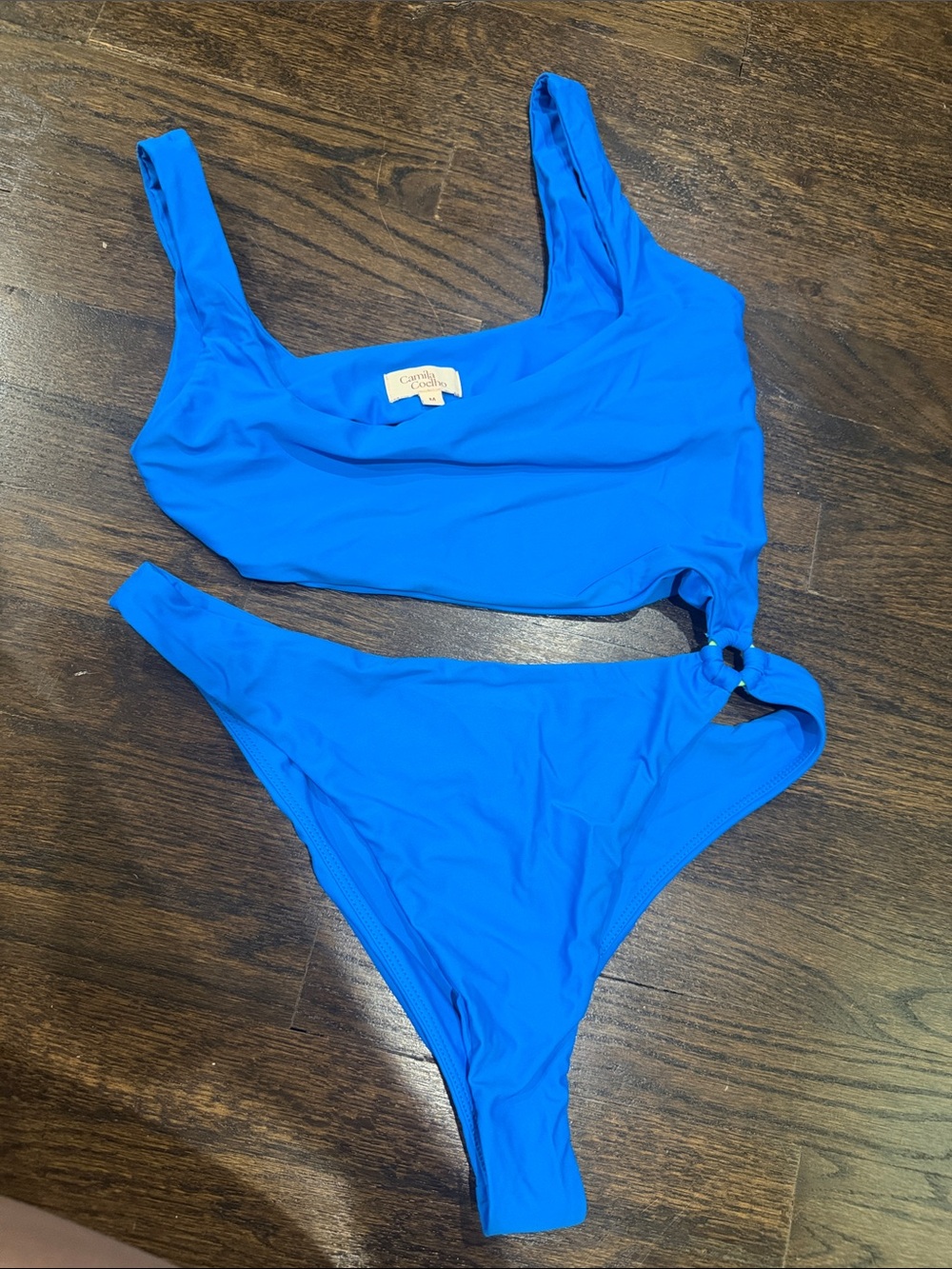 Camila Coelho Bright Blue One-Shoulder Ring Bikini Medium